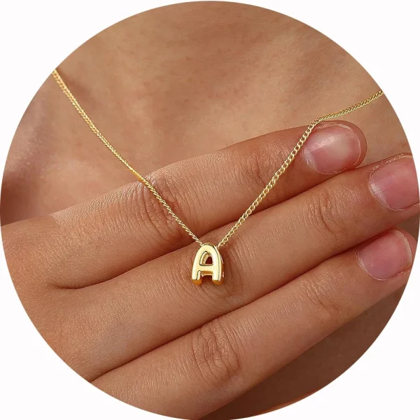 Cute English Letter Initial Necklace 18K Gold Plated Necklace Puffy Bubble Letter Necklace for Women